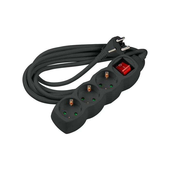 Technik Power Strip 3 Way with Switch and 1 5 mm2 Copper Cable 16A Black 3m