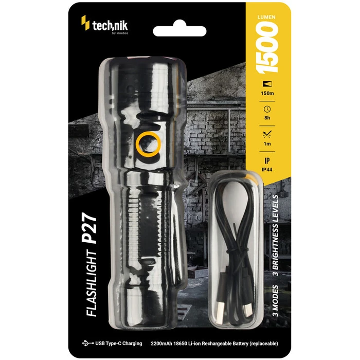 Technik Φακός P27 1500 lm με 3x TE LED & USB‑C (MT-P27)