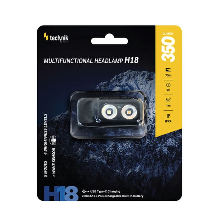 Technik H18 Rechargeable LED Headlamp USB‑C IPX4 350 lm