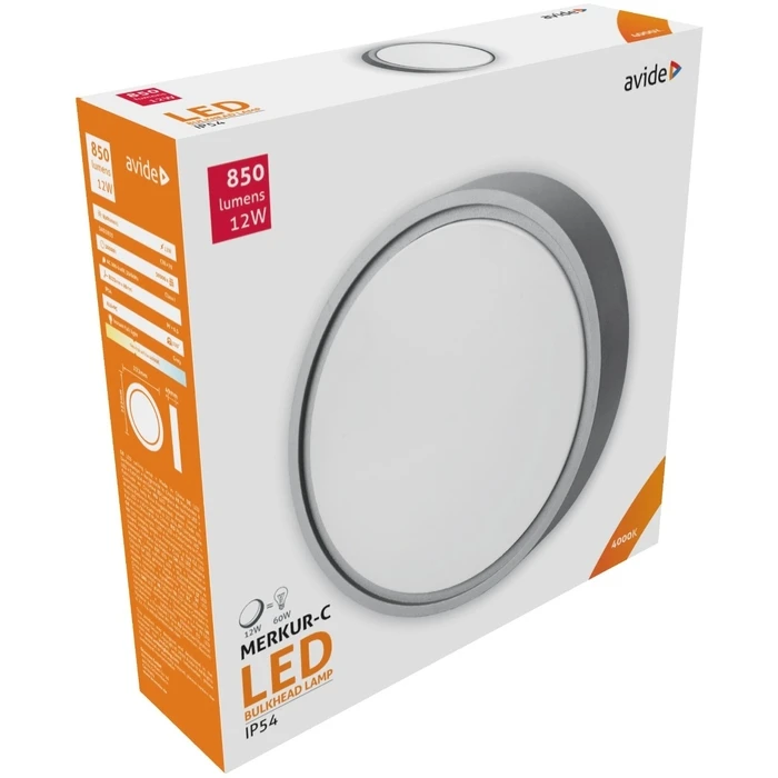 Στεγανή Πλαφονιέρα Οροφής Avide IP54 Στρογγυλό (Merkur-C) 12W Λευκό 4000K Γκρί