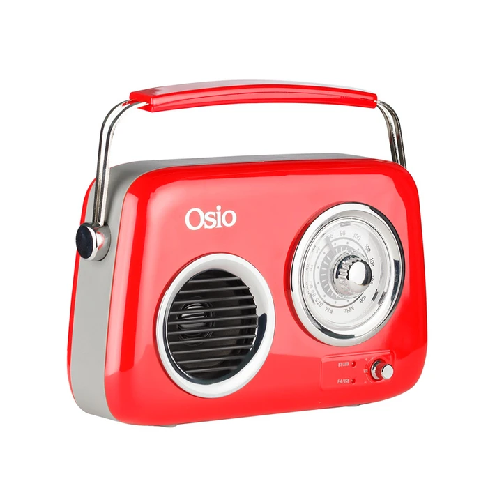 Ραδιόφωνο Osio OPR-3040R Κόκκινο Ρετρό φορητό αναλογικό με Bluetooth, AUX, USB, FM και subwoofer  24W