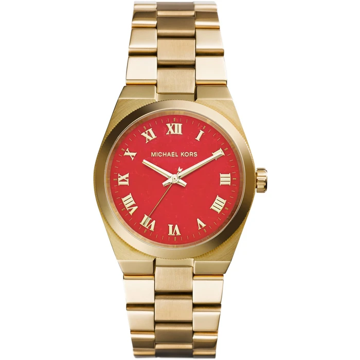 Michael Kors Runway Women's Quartz Watch MK5936 — 38mm Gold Stainless Steel Bracelet, Red Dial
