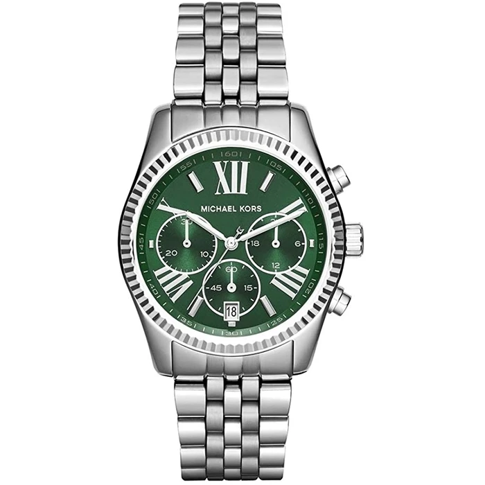 Michael Kors Lexington MK6222 Unisex Quartz Analog Watch 38mm Silver Steel Bracelet Green Dial