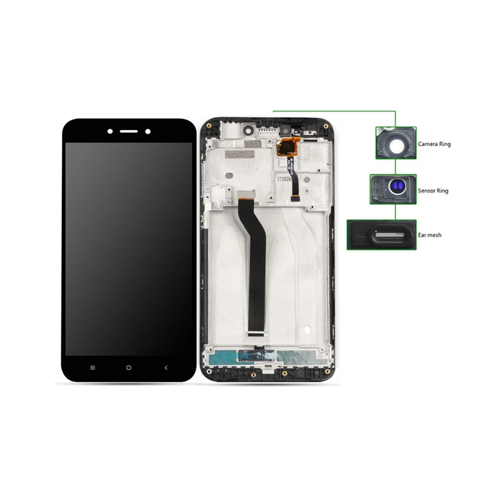 Ανταλλακτικά Κινητών LCD για Xiaomi Redmi 5A, Camera-Sensor Ring, Ear Mesh, με Frame, Black