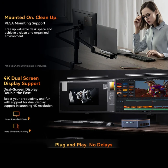 Mini PC Blackview Intel N150 8gb Ddr4 256gb M.2 Ssd 2280 4k Dual Display Win 11 Pro Black