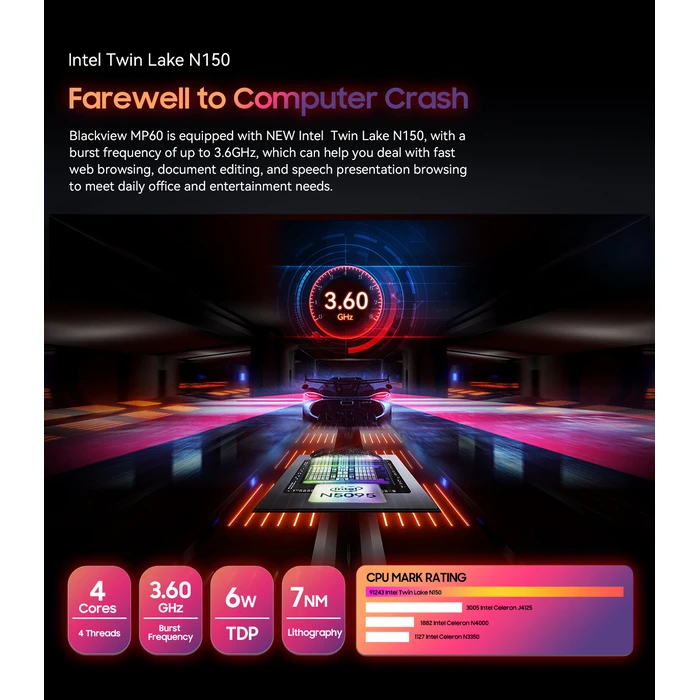 Mini PC Blackview Mini Pc Intel N150 (16Gb+1Tb) 4K Dual Band Win11 Pro Black