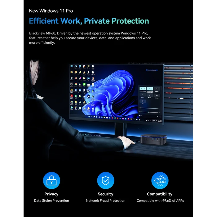 Mini PC Blackview Mini Pc Intel N150 (16Gb+1Tb) 4K Dual Band Win11 Pro Black
