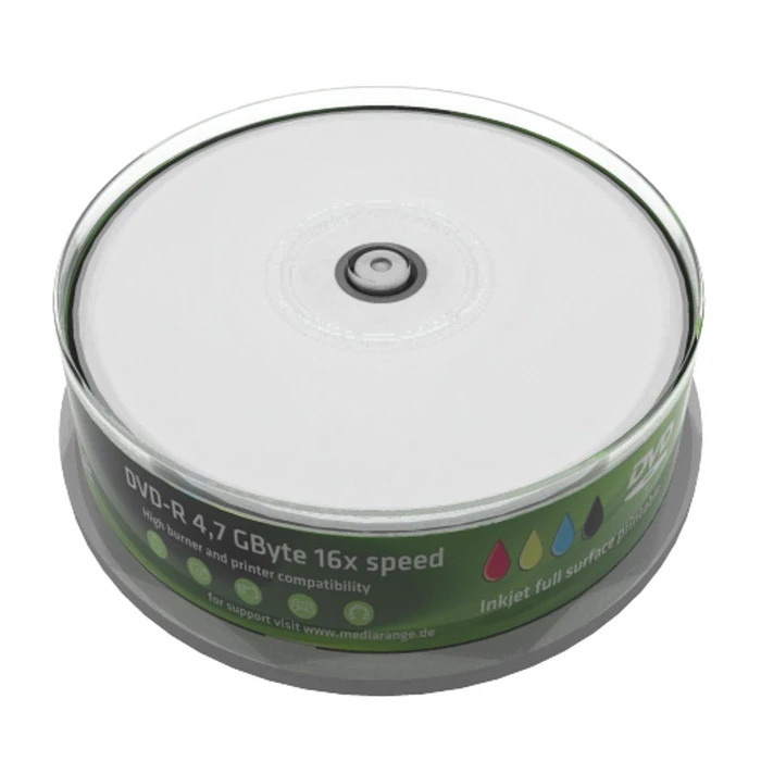 DVD-R MediaRange 4.7GB, 16x, inkjet FF print, 25τμχ Cake box