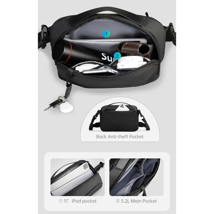 Τσάντα Tablet Mark Ryden ώμου MR8909, με θήκη 11", 4L, μαύρη