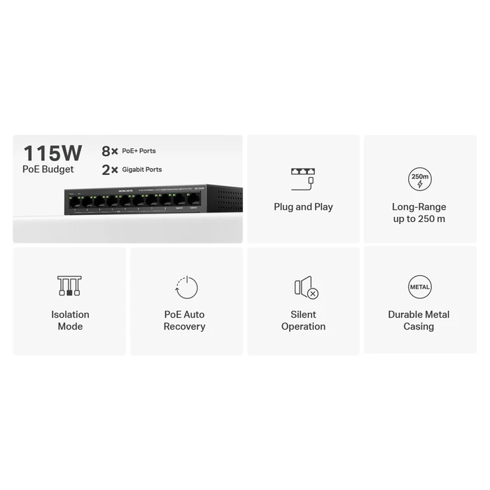 Network Switch Mercusys MS110CMP PoE Support Black