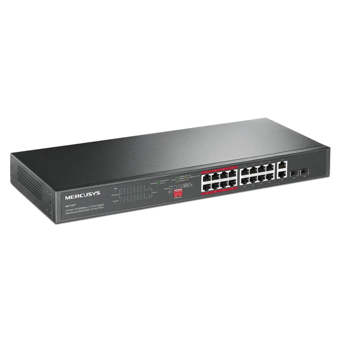 Network Switch Mercusys Rackmount Ms118Cp, 16X 10/100Mbps Poe+ & 2X Gigabit, Un/1.0