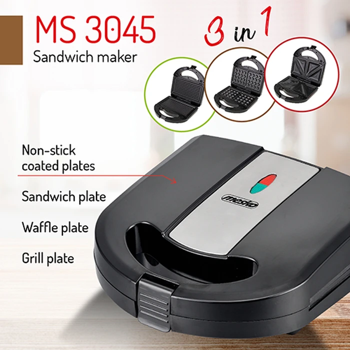 Τοστιέρα Mesko 3 IN 1 SANDWICH MAKER 1000W Μαύρη