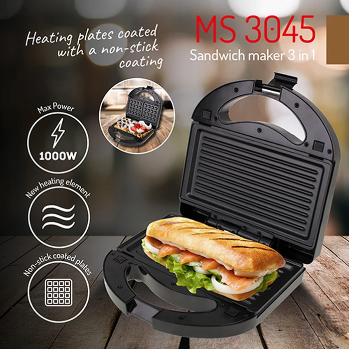 Τοστιέρα Mesko 3 IN 1 SANDWICH MAKER 1000W Μαύρη