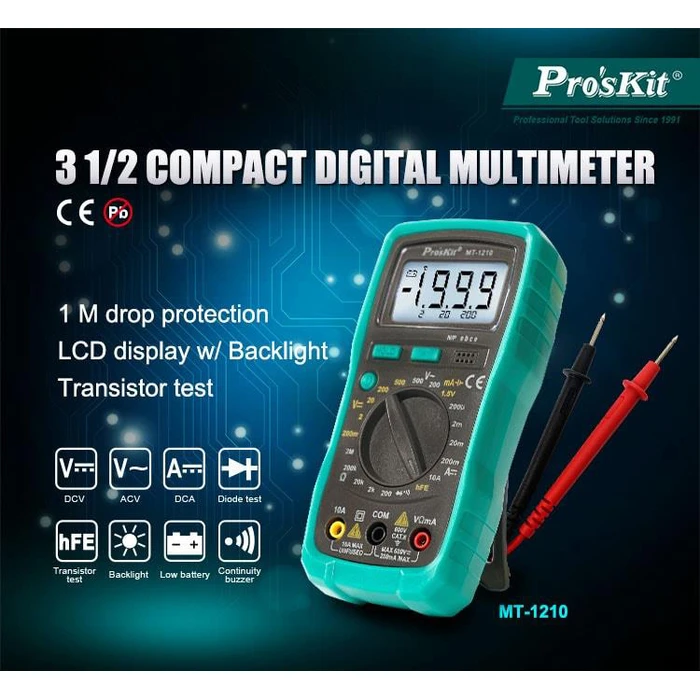 PROSKIT ψηφιακό πολύμετρο MT-1210 (AC/DC, True RMS, με Buzzer)