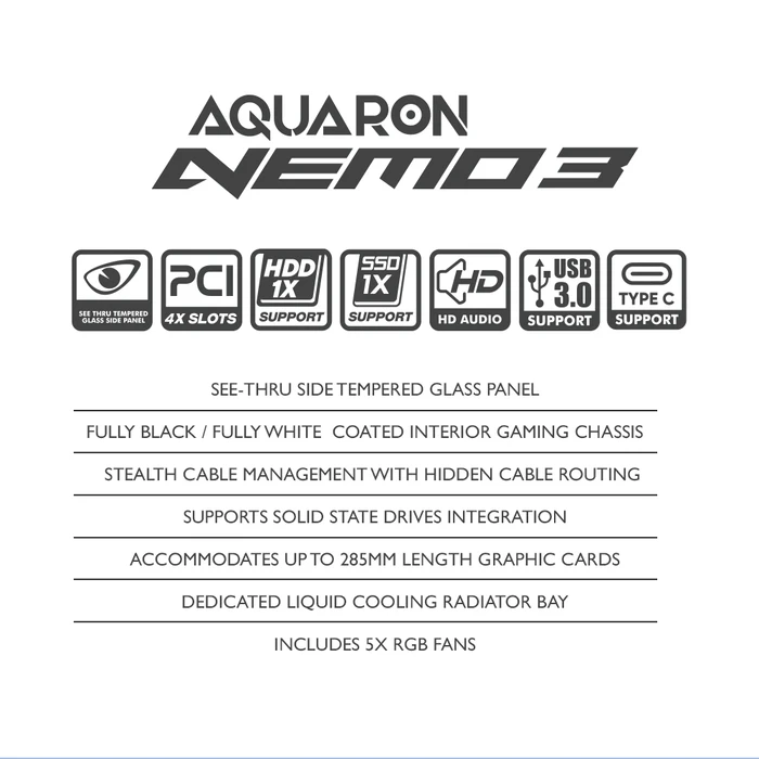 Armaggeddon Aquaron Nemo 3 Mini Tower Κουτί Υπολογιστή Λευκό με Tempered Glass & ARGB