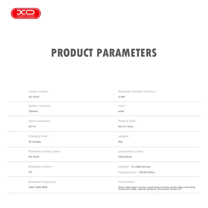 XO Mobile Phone Multifunction Bluetooth Remote Control SS19