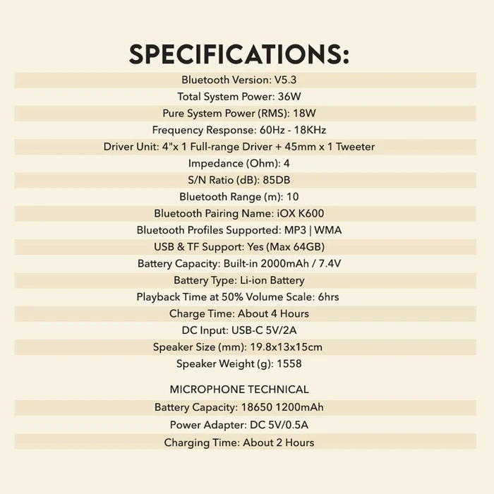 Karaoke Bluetooth Sonicgear Portable Bt5.3 Karaoke Iox K600 Souffle