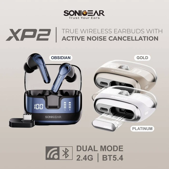 Bluetooth Handsfree Sonic Gear Dual Mode 2.4G/Bt5.4 Superior 4Mics Anc/Enc Xp2 Platinum