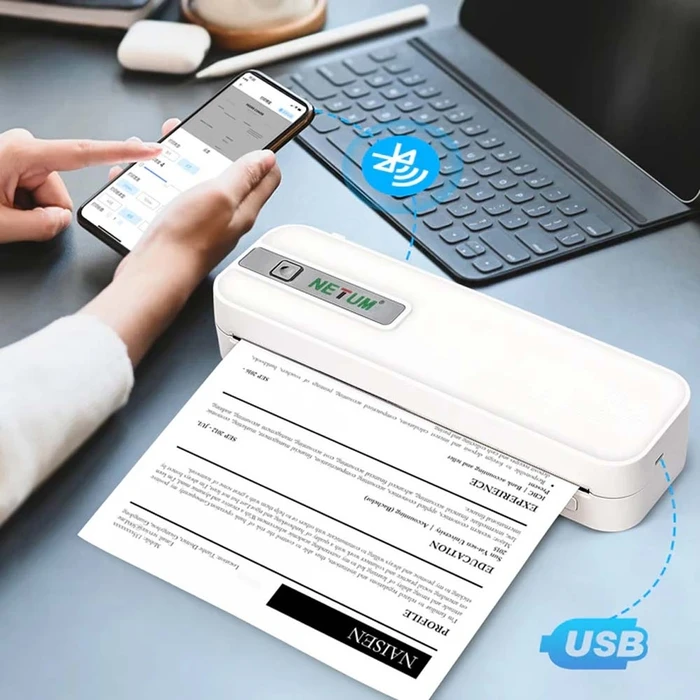 Εκτυπωτής Θερμικός Netum Portable Rechargeable A4 Printer P801 White