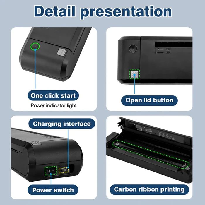 Εκτυπωτής Θερμικός Netum Portable Rechargeable Thermal A4 P808 Black