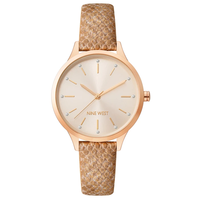 Γυναικείο Ρολόι Nine West Nw-2558Rgbz (34mm) Δερμάτινο Λουράκι Ροζ