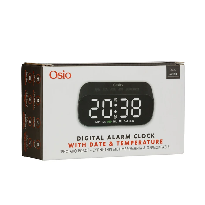 Επιτραπέζιο Ρολόι Osio OCA-3015B ξυπνητήρι με θερμοκρασία και ημερομηνία, Μαύρο