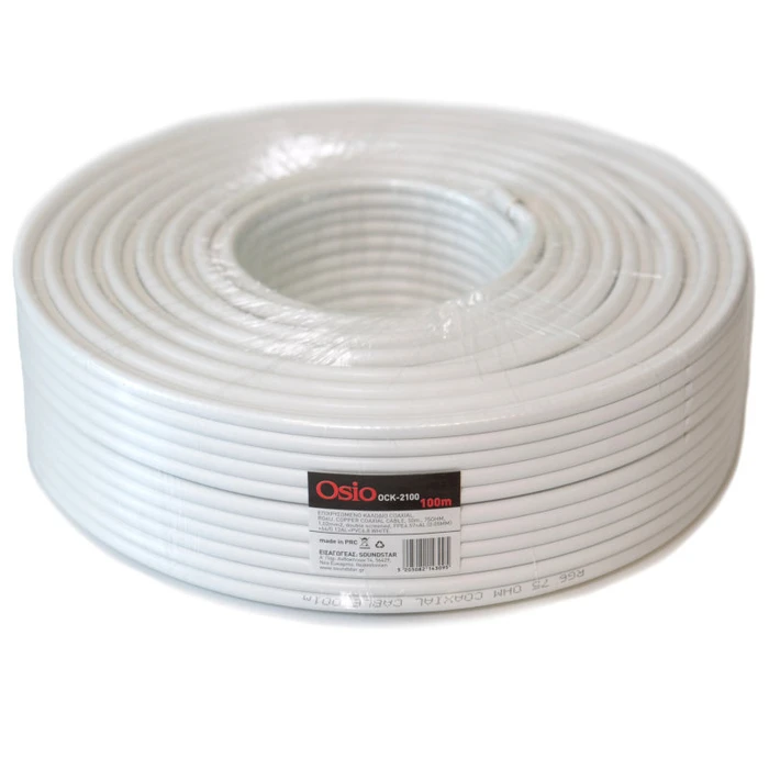 Καλώδιο RF Osio OCK-2100 Ομοαξονικό κεραίας 100M 75Ω Λευκό