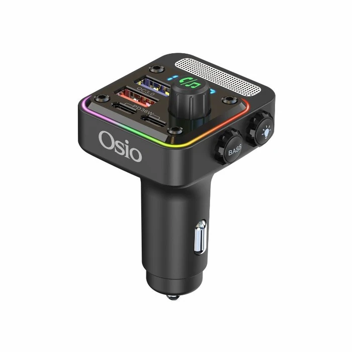 FM Transmitter Osio OFT-4260BT και φορτιστής αυτοκινήτου με Bluetooth, USB Type-A, 2 Type-C, LED, Handsfree Μαύρο