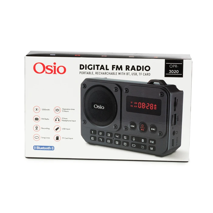 Φορητό Ραδιόφωνο Οsio OPR-3020 Γκρι ψηφιακό με Bluetooth, AUX, USB, FM, κάρτα TF, REC-5W