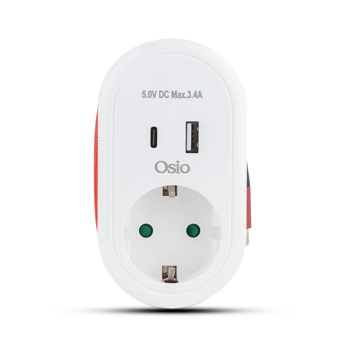 Μονόπριζο Osio OPS-3001 με ενσωματ. καλώδιο φόρτισης και 2USB Type-Α, Type-C, 380J, 3680W Λευκό