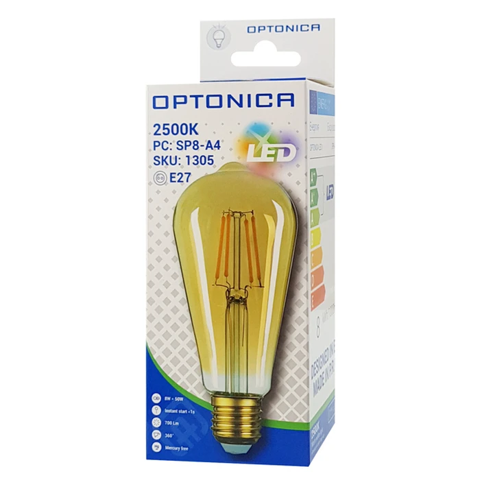 Λάμπα LED Optonica ST64 1305, 8W, 2500K, E27, 700lm