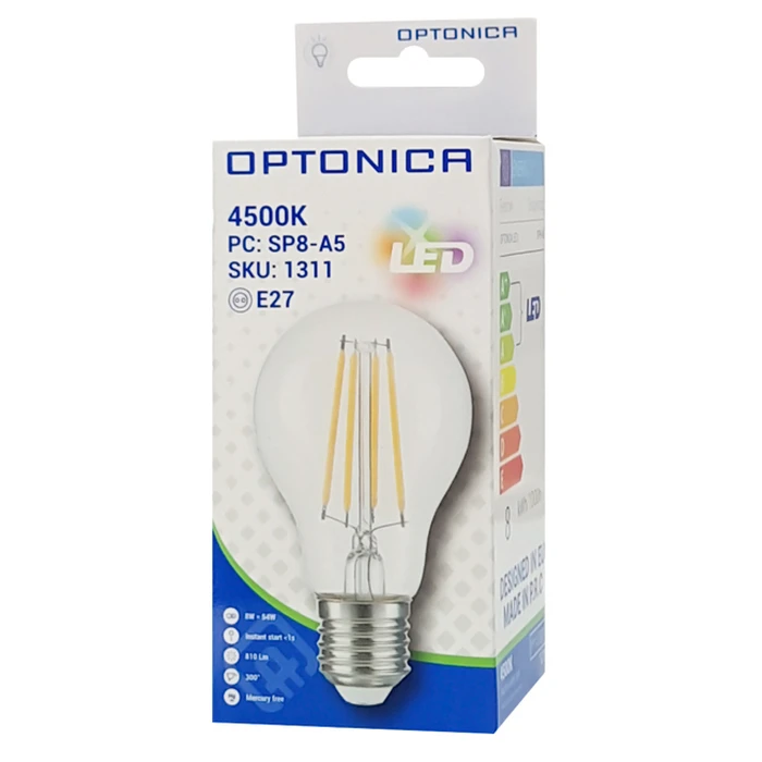 Λάμπα LED Optonica A60 Filament 1311, 8W, 4500K, E27, 810lm