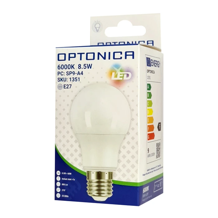 Λάμπα Optonica LED A60 1351 8.5W 6000K E27 806lm