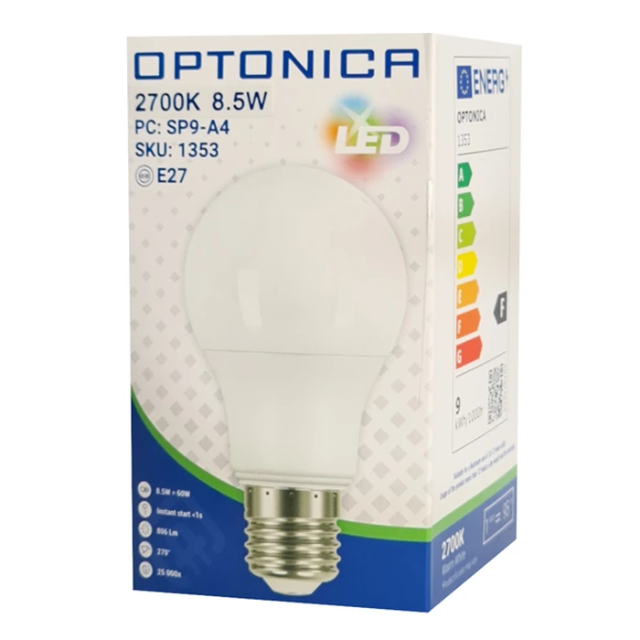 Λάμπα Optonica LED A60 1353 8.5W 2700K E27 806lm