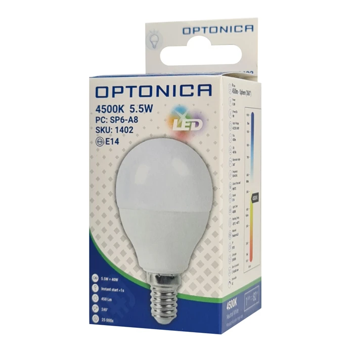 Λάμπα Optonica LED G45 1402 5.5W 4500K E14 450lm