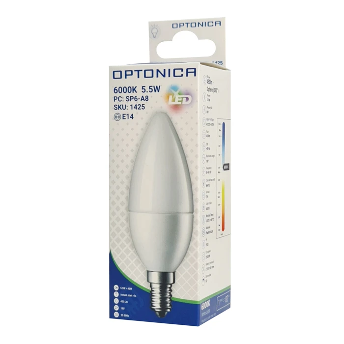 Λάμπα Optonica LED C37 1425 5.5W 6000K E14 450lm