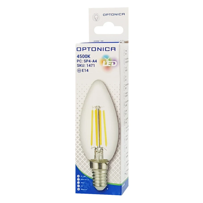 Λάμπα LED Optonica Candle C35 Filament 1471, 4W, 4500K, E14, 400lm