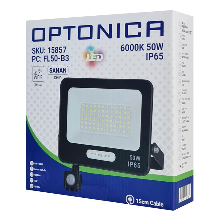 Προβολέας LED Optonica 15857 Με Αισθητήρα Κίνησης, 50W, 6000K, Ip65
