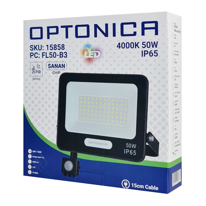 Προβολέας LED Optonica 15858 Με Αισθητήρα Κίνησης, 50W, 4000K, Ip65