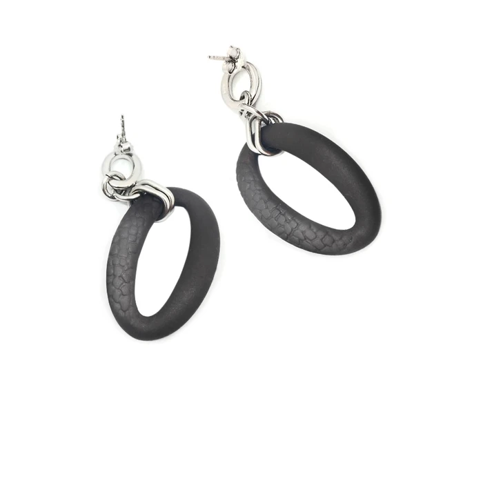 Γυναικεία Σκουλαρίκια Panarea Or1N (5 cm) από Ασήμι Black-Silver