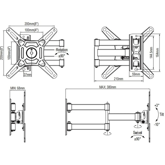 Βάση Τηλεόρασης Osio OSM-7833 ρυθμιζόμενη 14″-42″