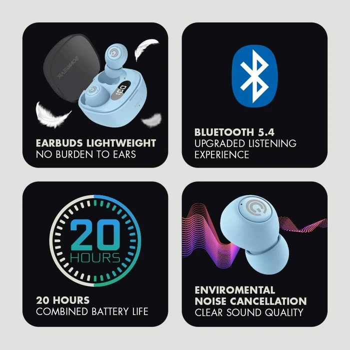 Bluetooth Handsfree Sonic Gear ENC BT5.4 EARPUMP TWS JEWEL 2 Light Blue