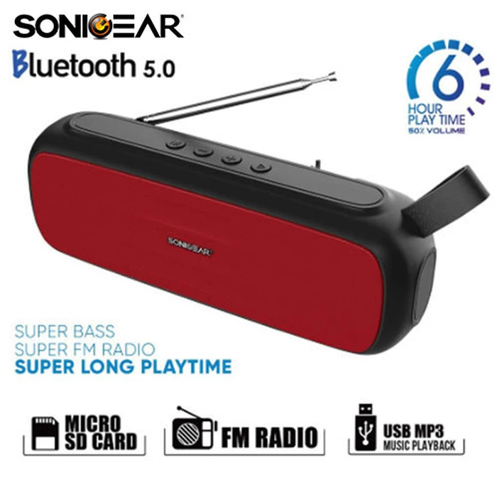 Φορητό Ηχείο Bluetooth Sonic Gear 5.0 SUPER BASS FM RADIO B.RED