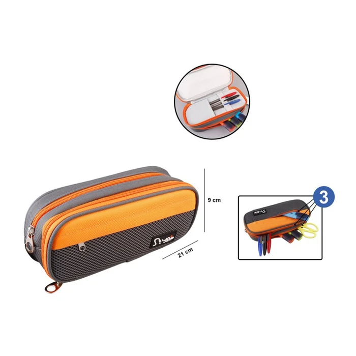 Υφασμάτινη Κασετίνα Mp Pa1022-05 3 Θέσεων Γκρι-Πορτοκαλί