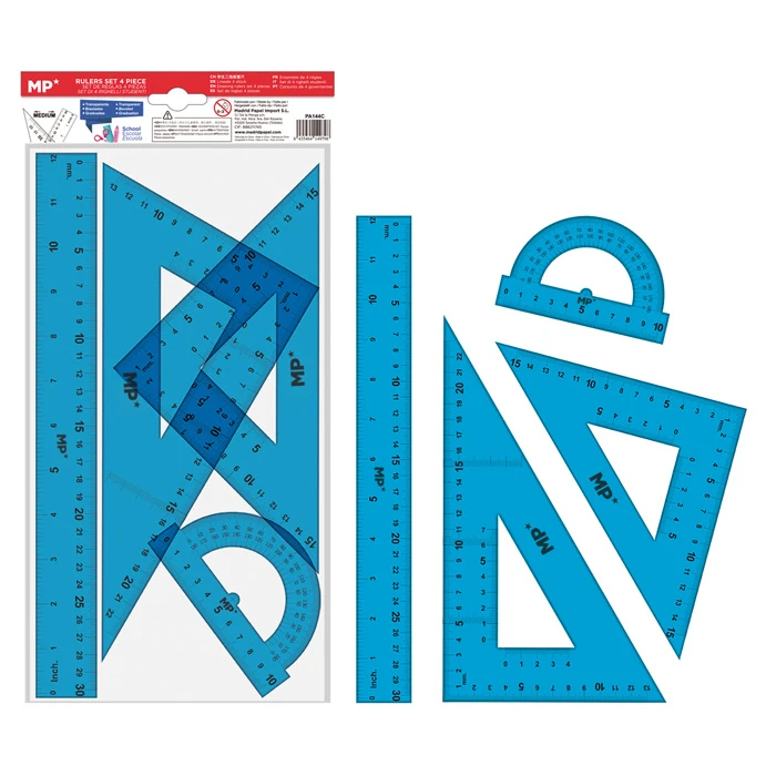 Σετ Χάρακες Mp Pa144c Διάφανο Πλαστικό 4τμχ Μπλε