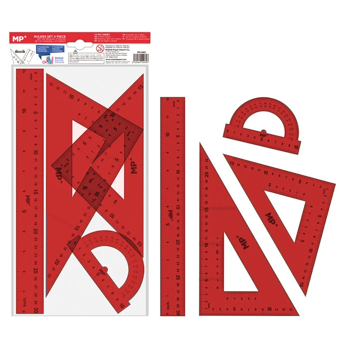 Σετ Χάρακες Mp Pa144c Διάφανο Πλαστικό 4τμχ Κόκκινο