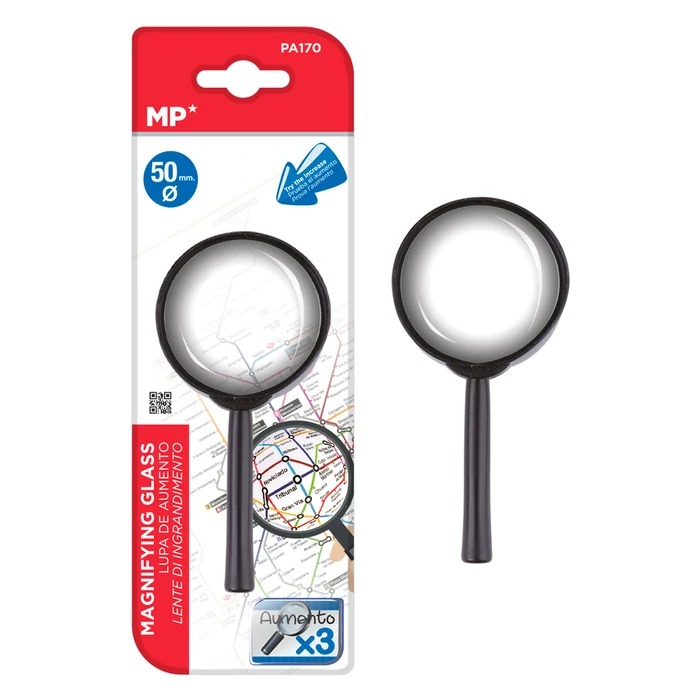 MP magnifying glass PA170, 3x, 50 mm, plastic body with glass lens, black