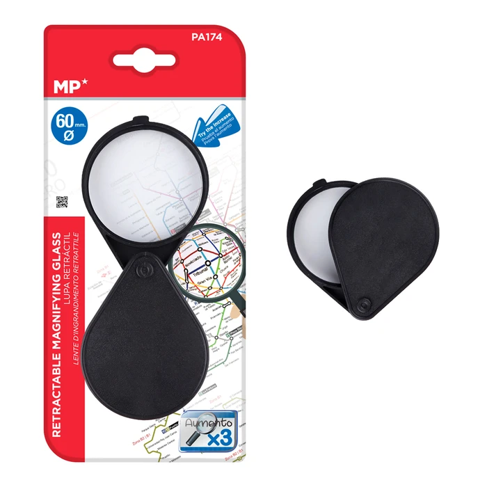 MP πτυσσόμενος μεγεθυντικός φακός PA174, 3x, 60mm, πλαστικό σώμα με γυάλινο φακό, μαύρος