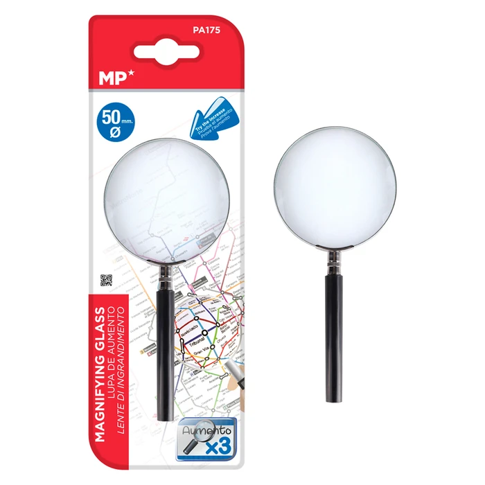 MP Magnifying Glass PA175, 3x, 50 mm, Metal with Glass Lens, Black/Silver