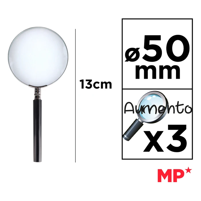 MP Magnifying Glass PA175, 3x, 50 mm, Metal with Glass Lens, Black/Silver